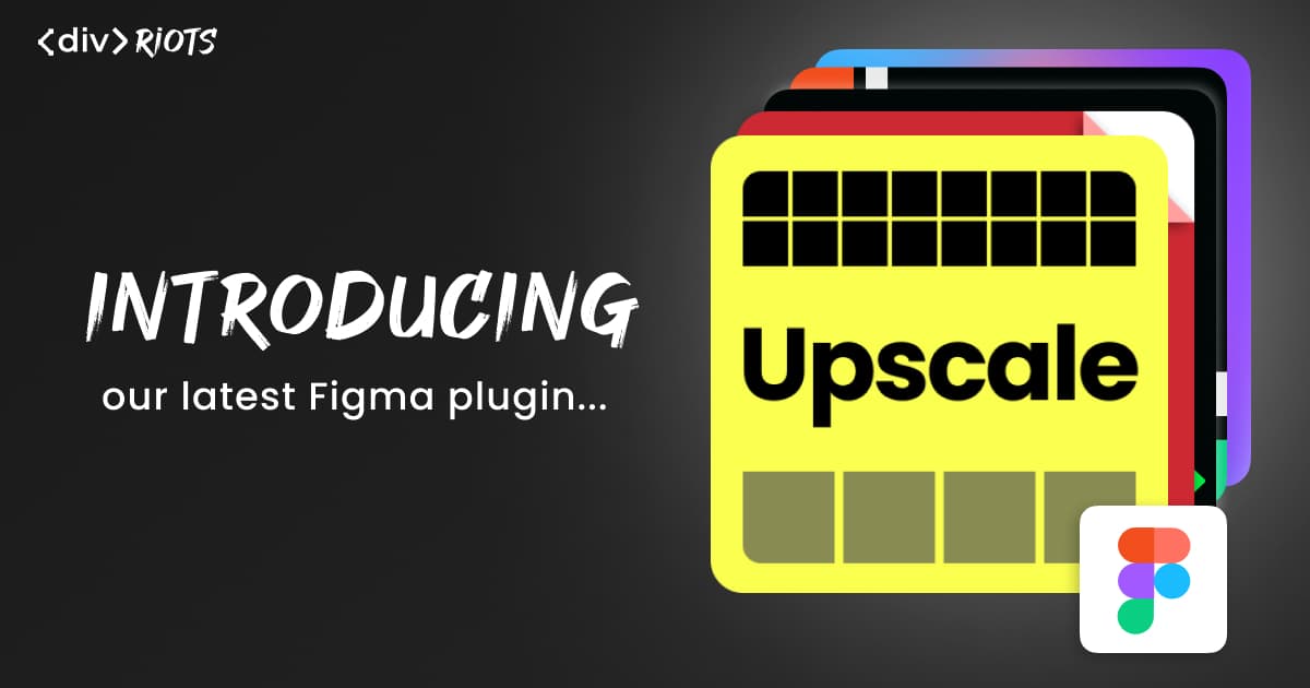 Upscale logo over black background and title 'Introducing our latest Figma plugin'.