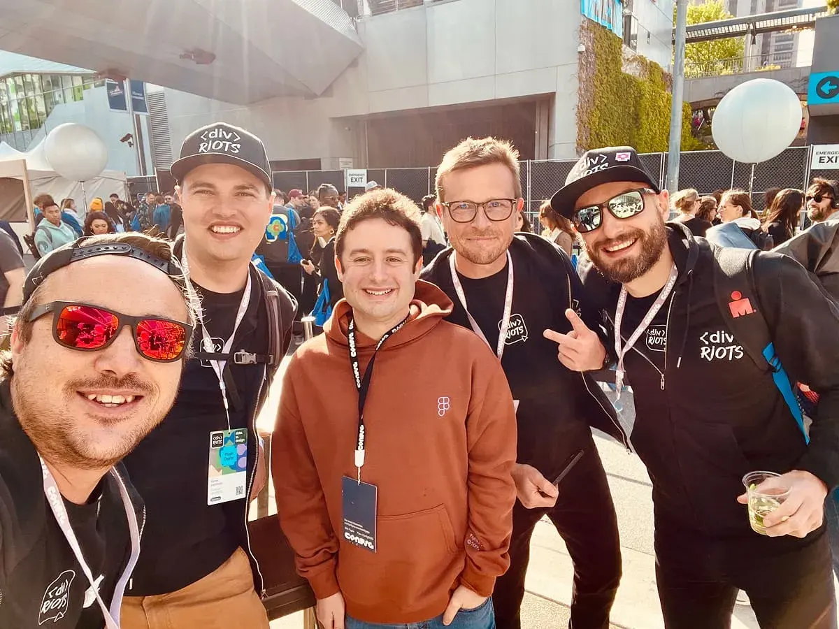 Part of the divRIOTS team with Dylan Field at Config 2025 in San Francisco.
