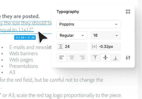 The Figma typography panel showing an imported text layer set in Poppins.