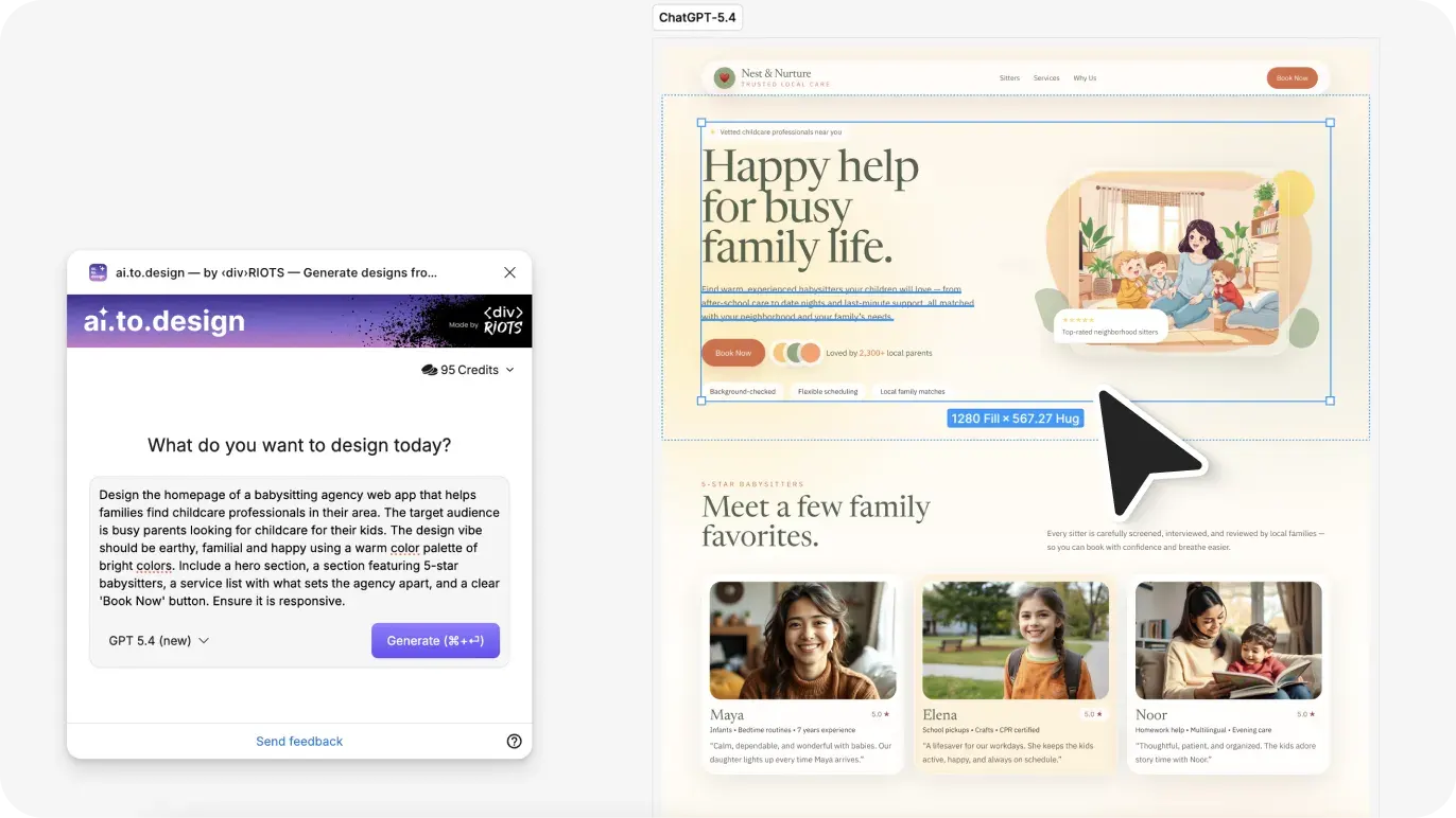 Image of generated design layers on Figma canvas after prompt execution