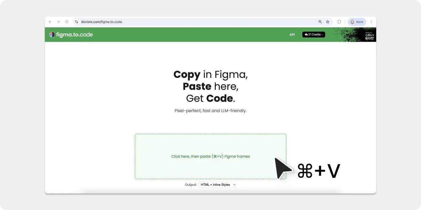 Screenshot of figma.to.code landing page