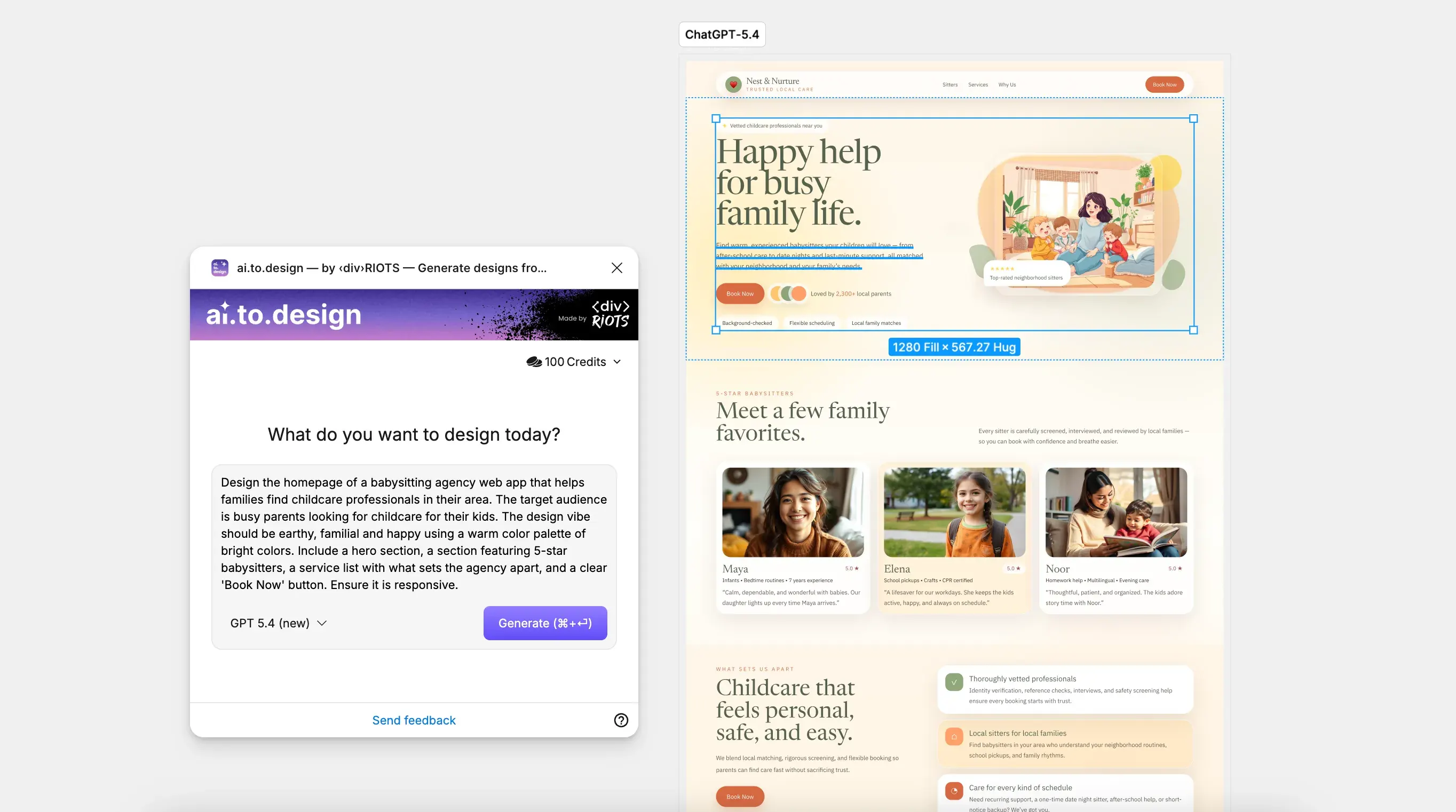 Screenshot of website designs made with GPT 5.4.