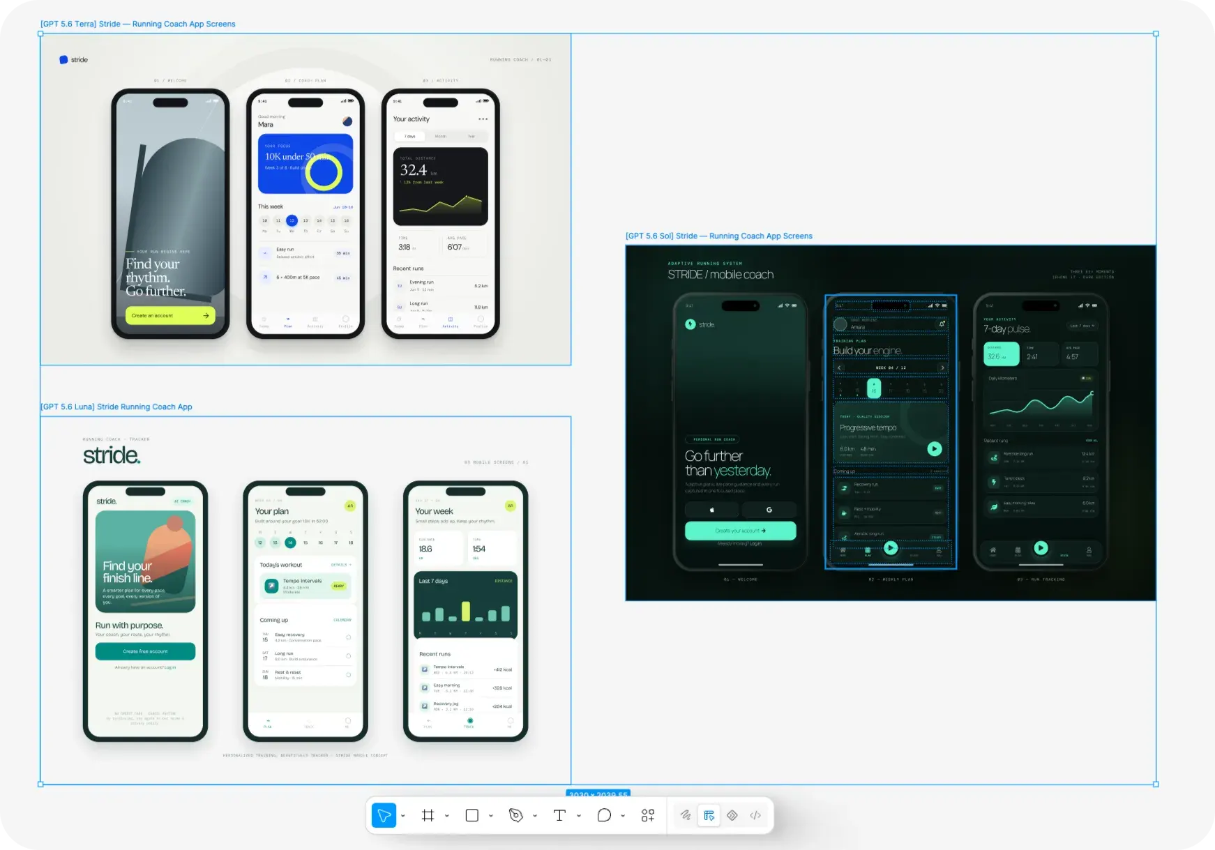 Side-by-side of all three mobile app outputs — Sol, Terra, Luna.