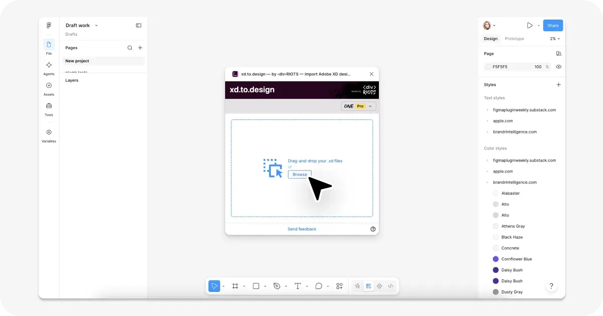 Screenshot of xd.to.design Figma plugin.