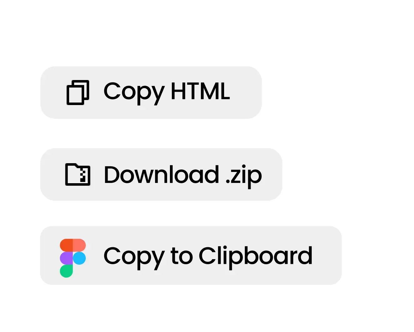 Copy HTML, Download .zip and Copy to Clipboard actions.