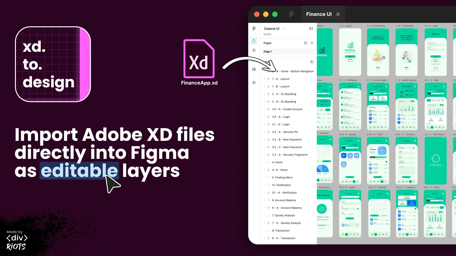 Screenshot of XD file imported into Figma with xd.to.design