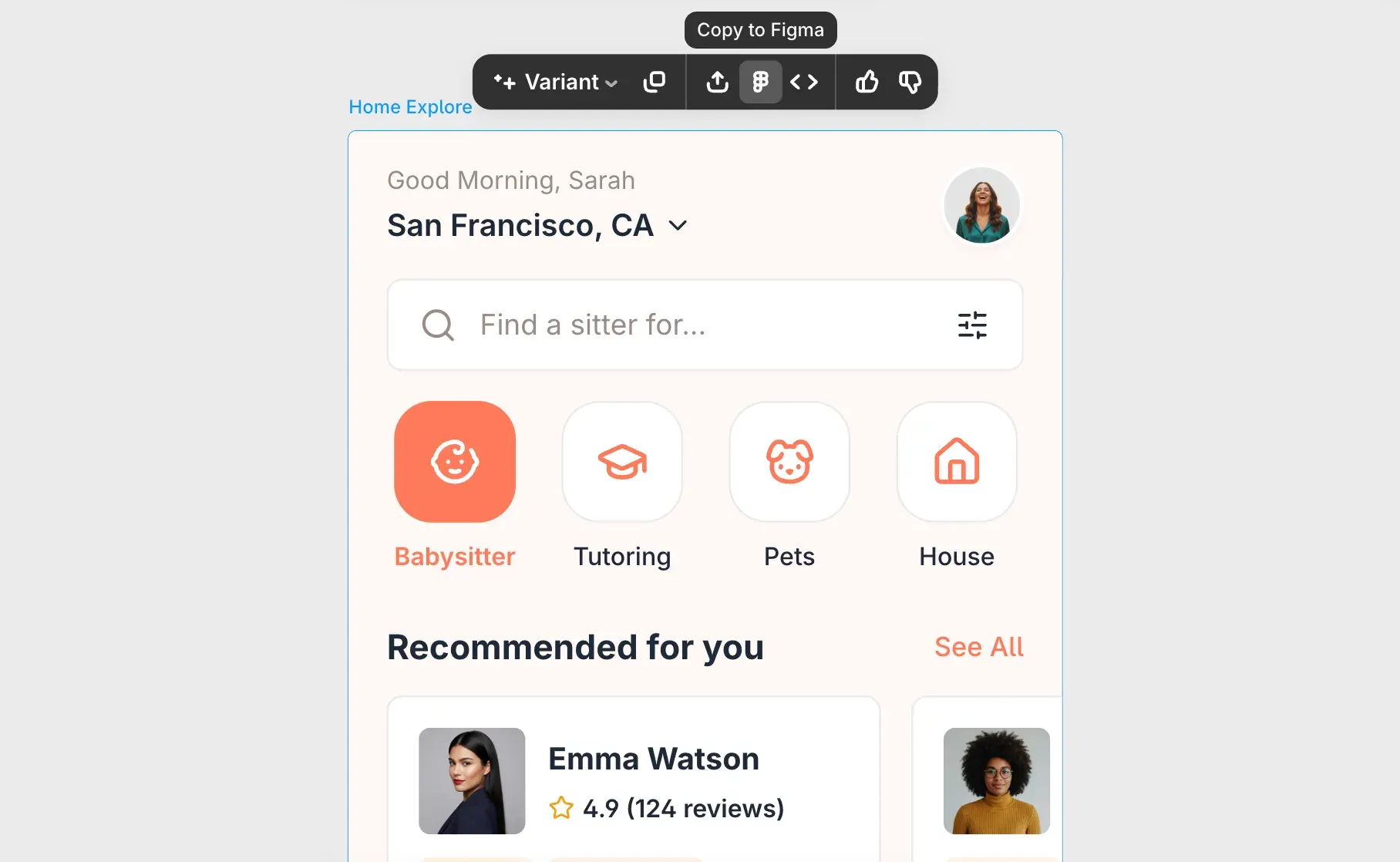 Screenshot of the Copy to Figma feature in banani.