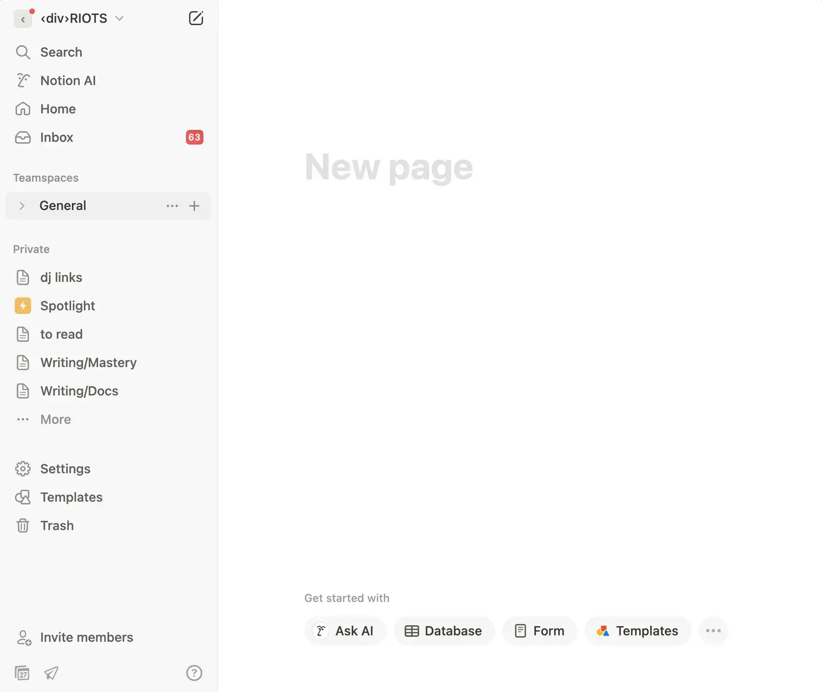 A new, empty Notion page.