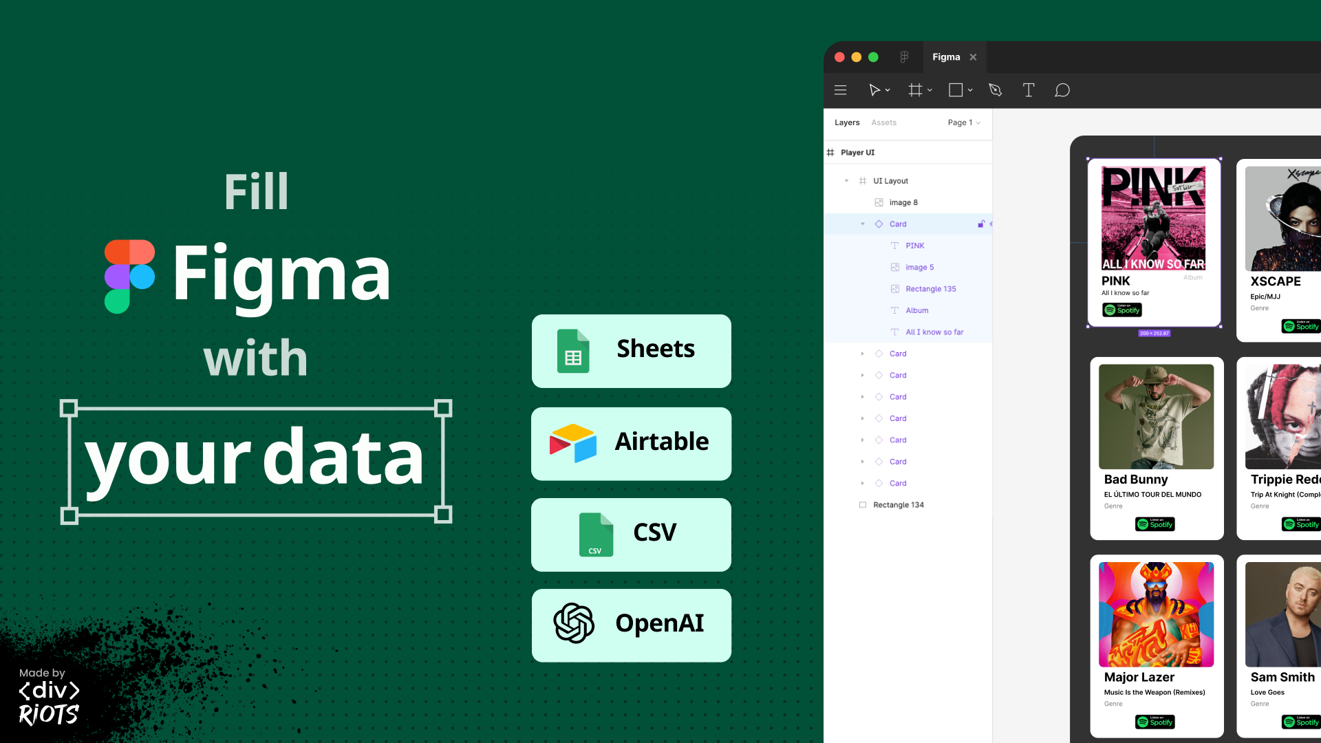 Screenshot of Figma designs with real content and title Fill Figma with your data.