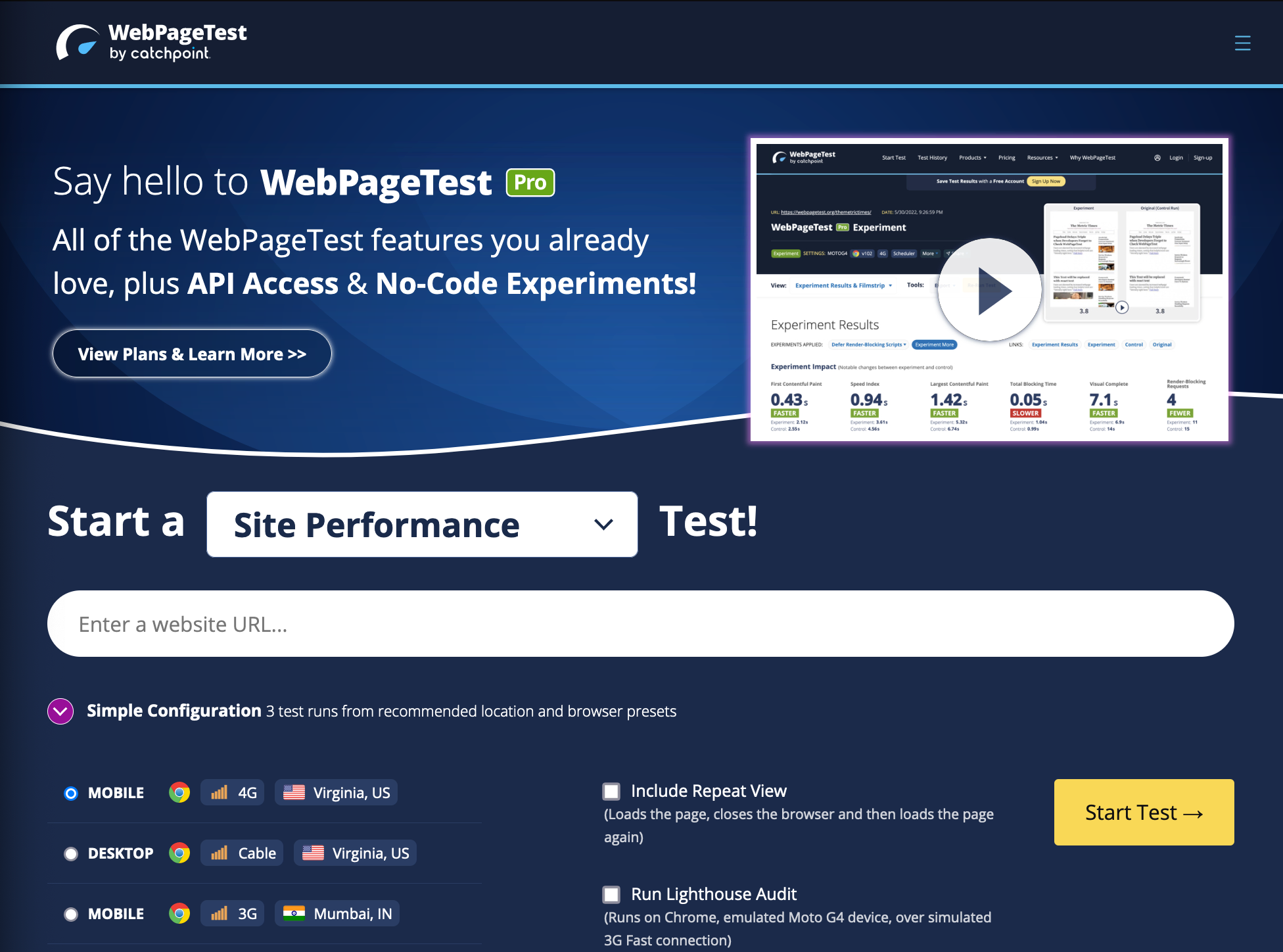 WebPageTest.org website screenshot