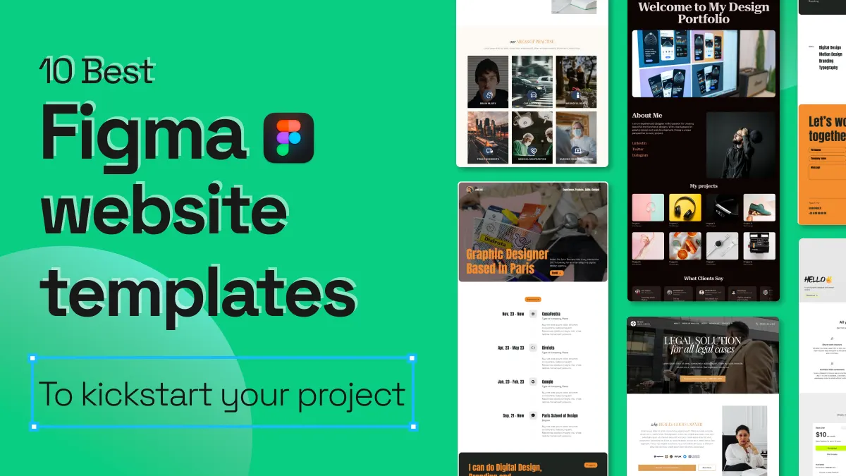 Green card titled “10 best Figma website templates – To kickstart your project”, next to a collage of template screenshots.