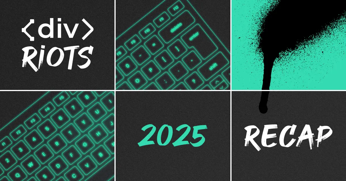 A keyboard, spray paint detail and the title ‹div›RIOTS 2025 recap