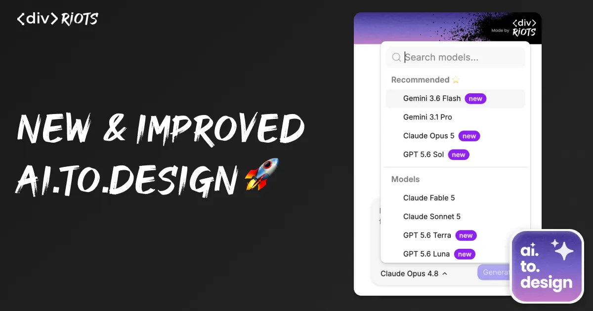 Screenshot of the ai.to.design model dropdown showing some of the newest models