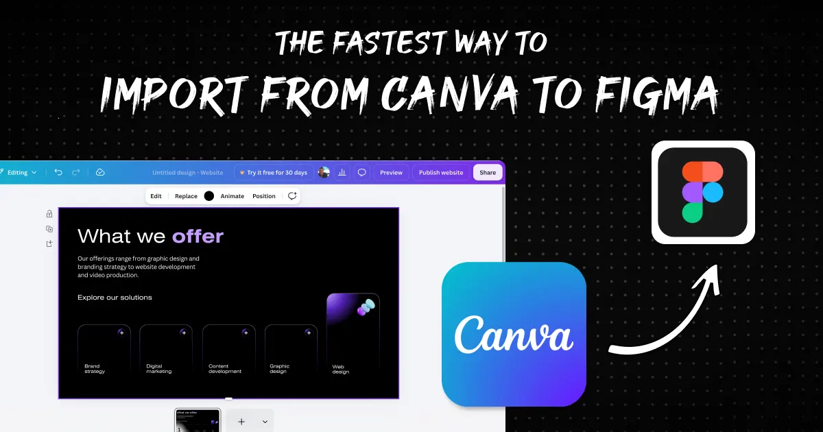 Screenshot of a design in Canva with an arrow pointing into a Figma icon.