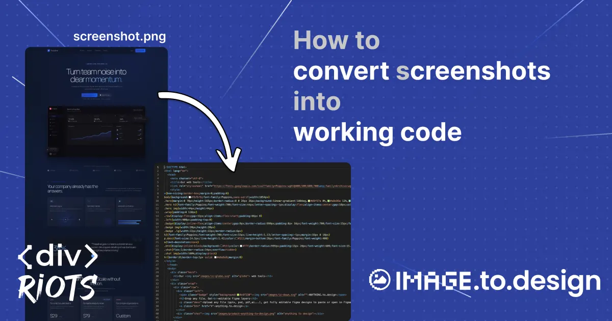 image screenshot with arrow pointing into HTML code and image.to.design logo.