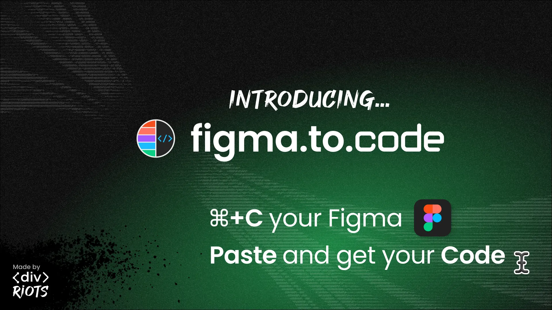 figma.to.code logo and title 'Introducing figma.to.code. Copy Figma, paste and get code'